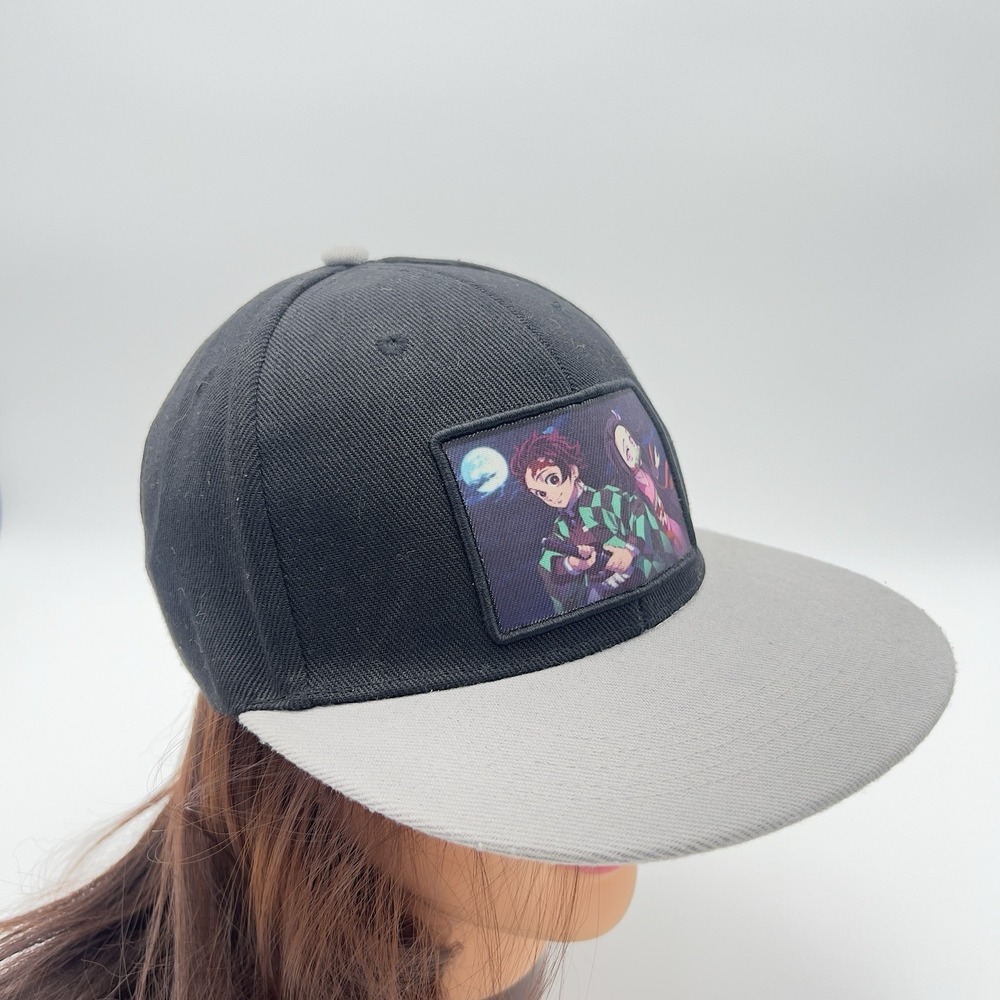 Demon Slayer Black Gray Colorblock Adjustable Snapback Hat Men's Tanjiro Nezuko